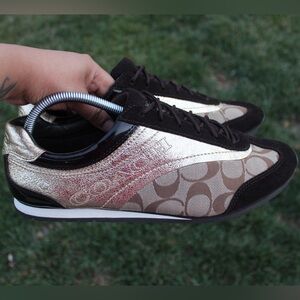 Coach Women's Kodie Signature Choco/Gold Sneaker Sz 11